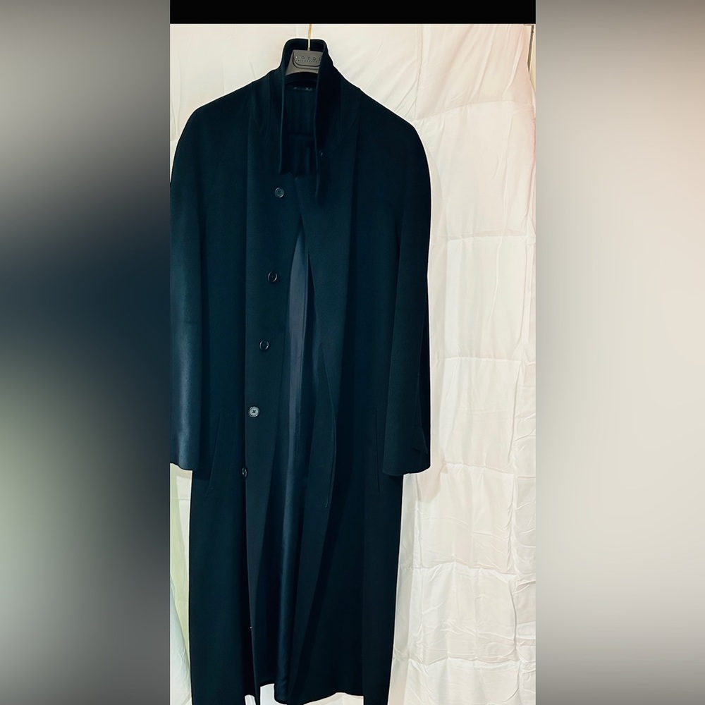 Black long wool dress coat size XXL (52long), Trussini made in Italy